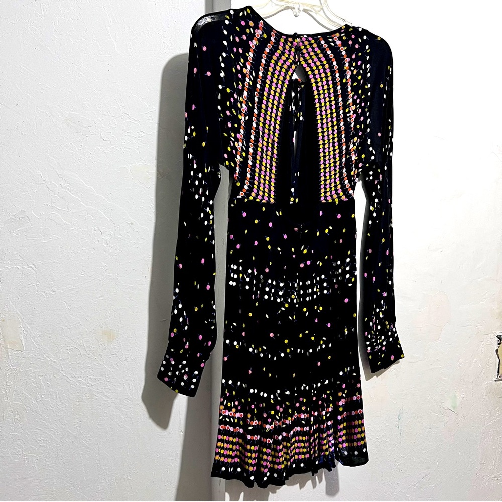 $128 FREE PEOPLE BLACK PRINTED LONG SLEEVE CORYN MINI DRESS Sz 4  :W07: